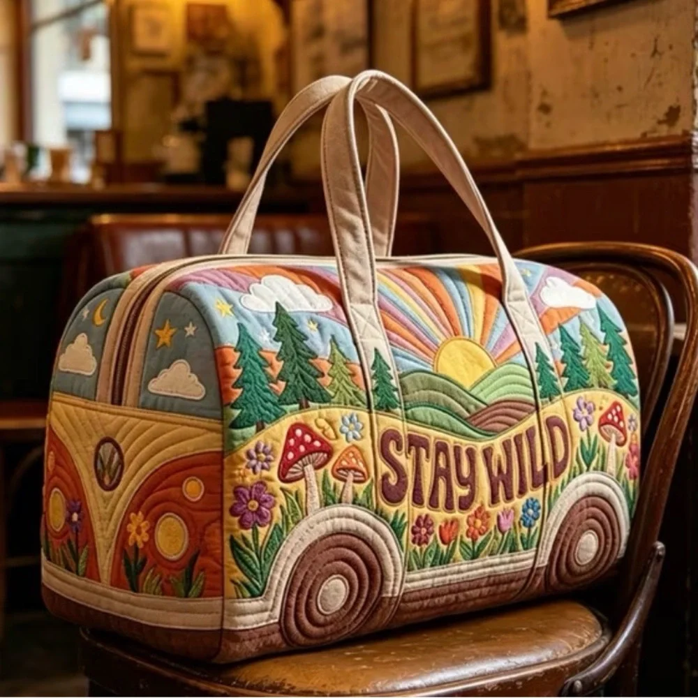 Stay Wild Colorful Canvas Weekender Bag - Pink, Yellow, Multi